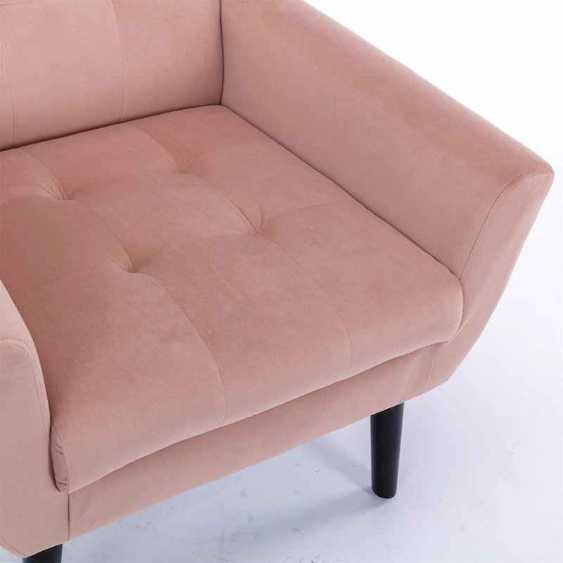 Pink Velvet Modern 29.5 Tufted Accent Chair with Wood Legs