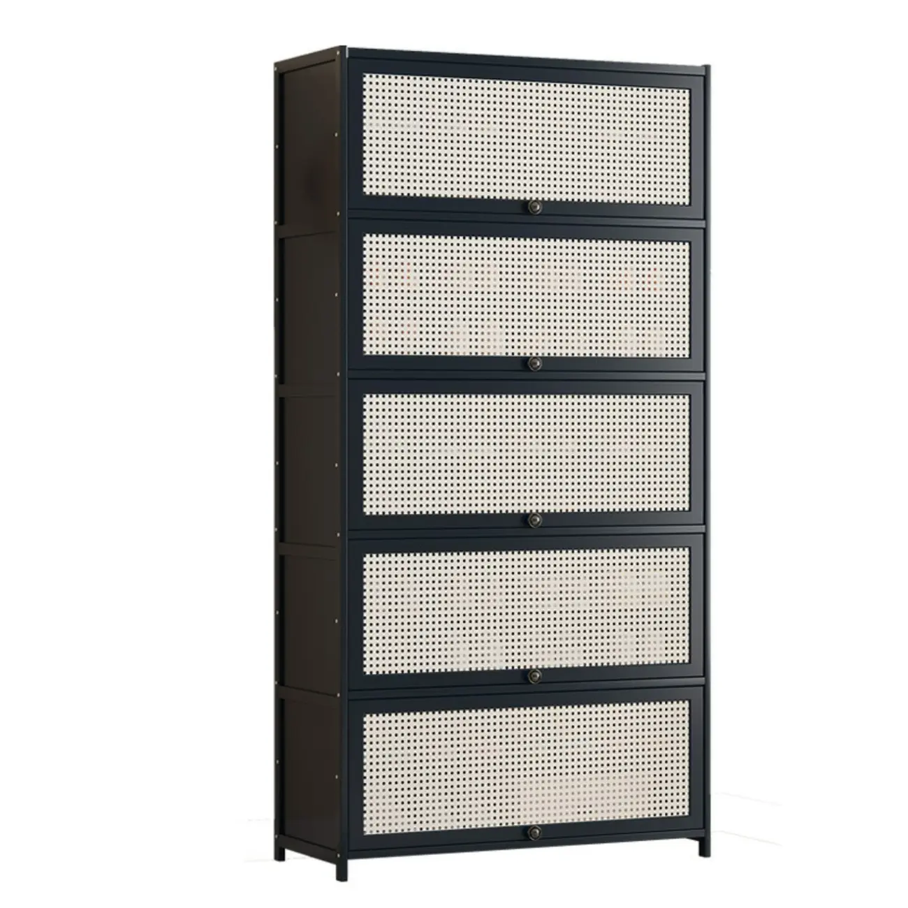 Modern Black Bamboo Shoe Cabinet with Rattan Panels