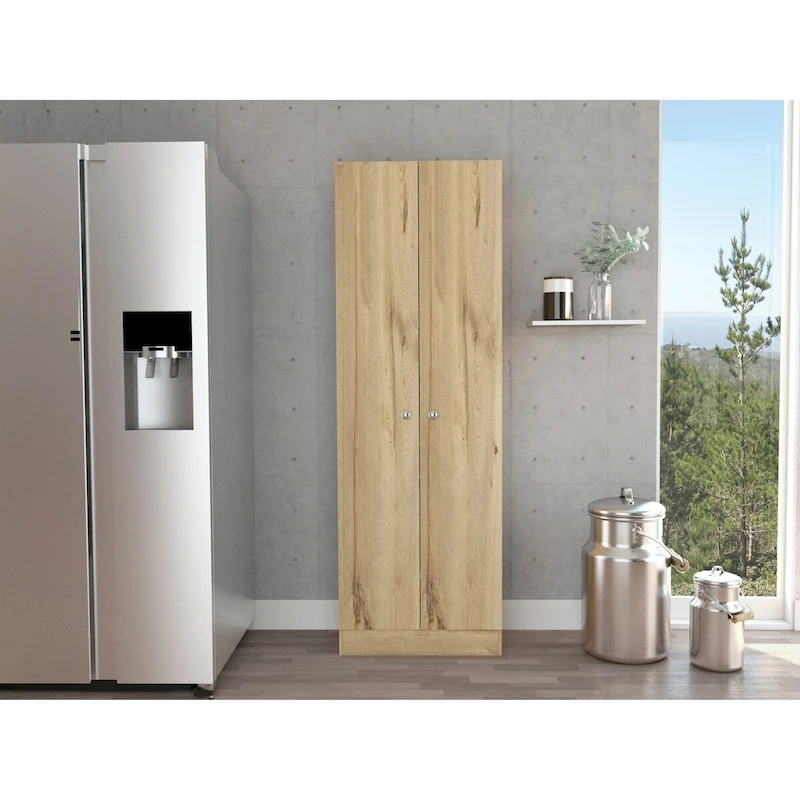 Multistorage Cabinet, Double Door, Five Shelves -Light Oak / Black