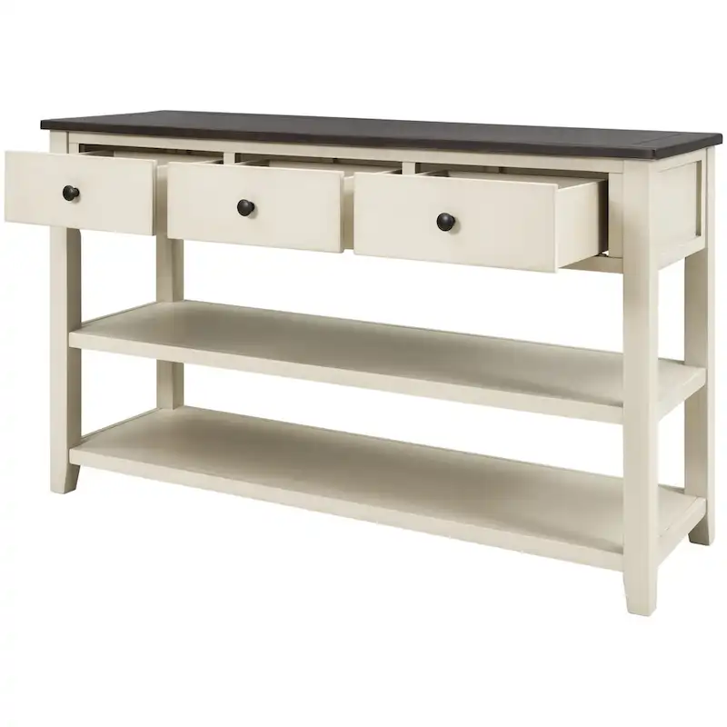 Pine Solid Wood Console Table with Two Open Shelves