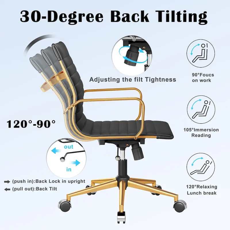 CAROCC Ribbed Computer Office Chair Swivel Lift tilt function Ergonomic Premium Leather Desk Armchair