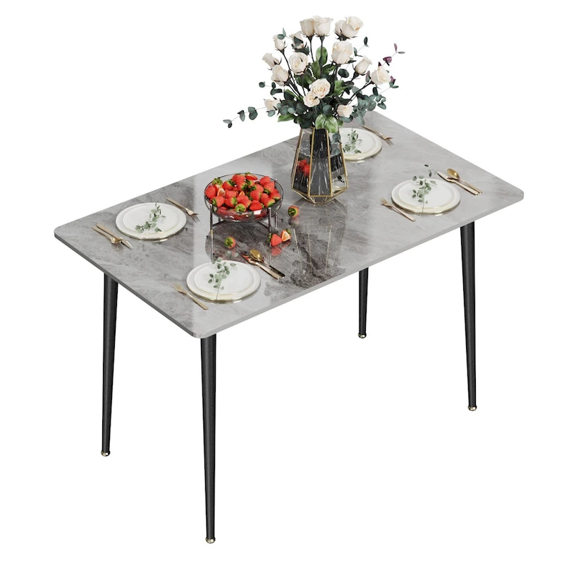 Modern Dining Table with Metal Frame Sintered Stone Top Kitchen Table