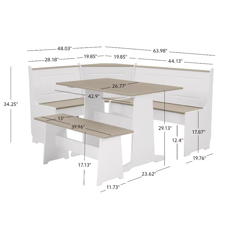 Middlecreek Wood Farmhouse Breakfast Nook Dining Set
