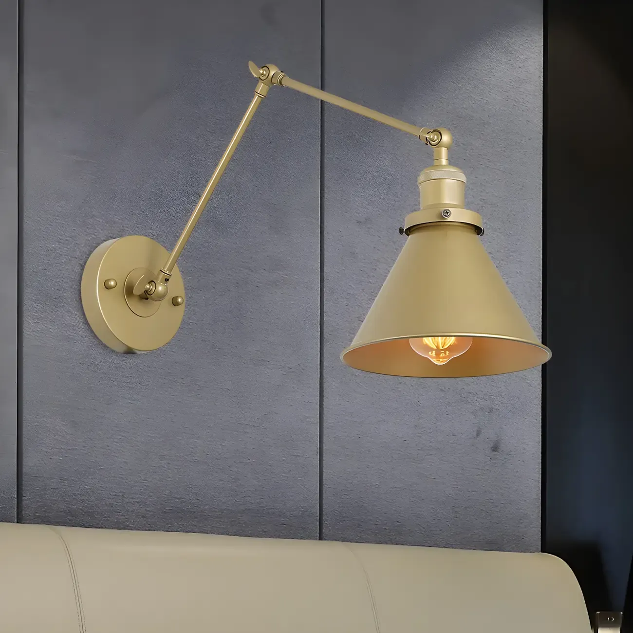 Industrial Gold Adjustable Swing Arm Wall Light