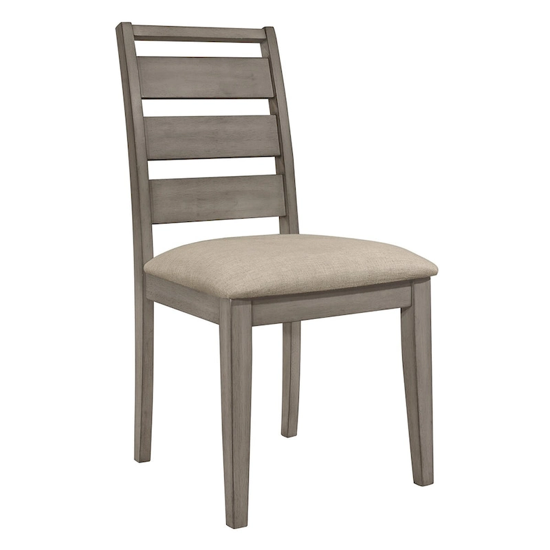 Rie 25 Inch Side Dining Chairs Set of 2, Gray Ladder Back, Greige Padded Fabric Seat