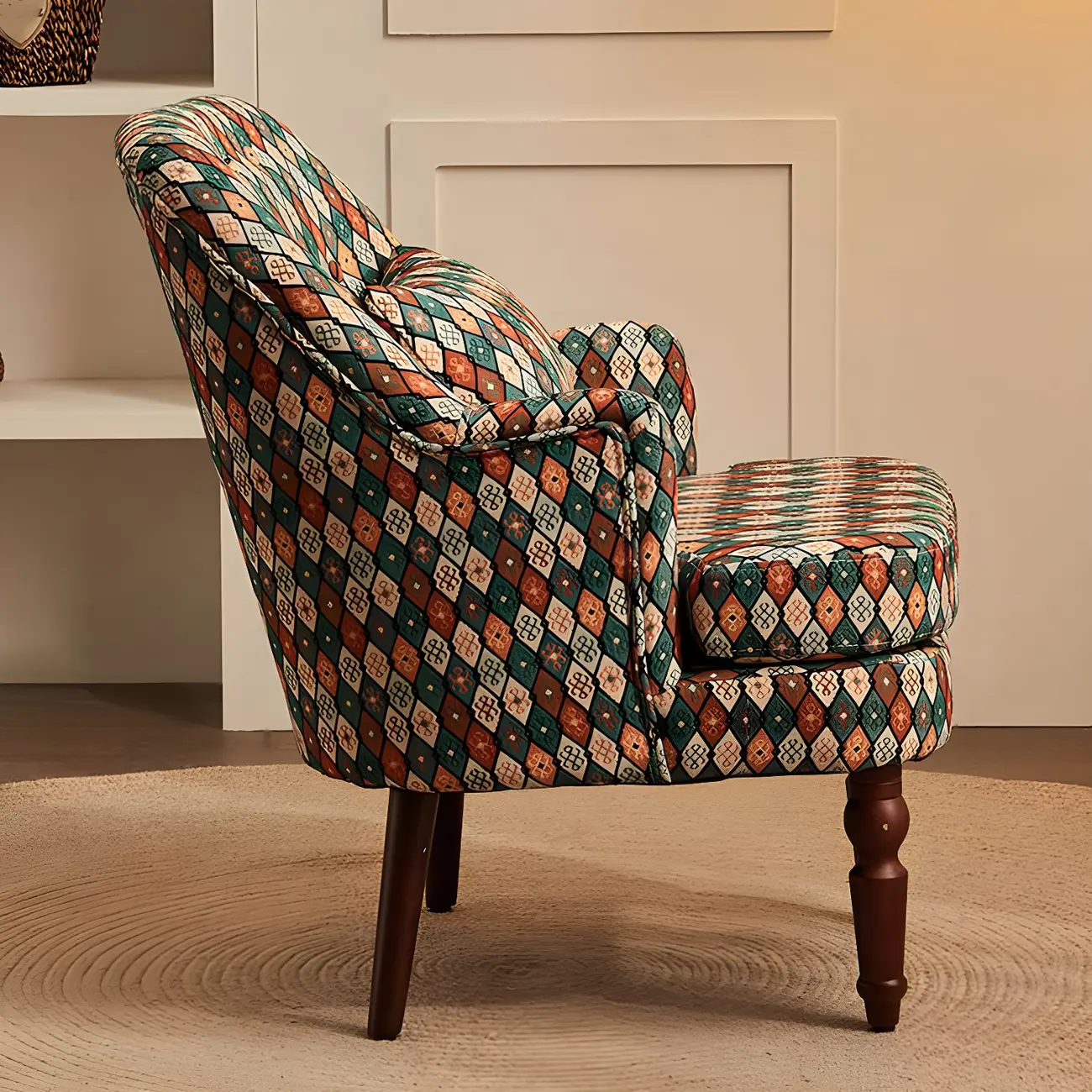 Scandinavian Patterned Upholstery Lounge Chair