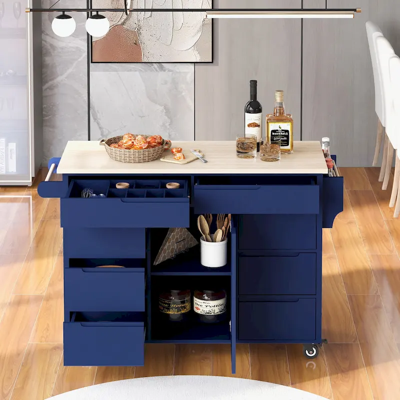 Kitchen Cart with Rubber Wood Countertop