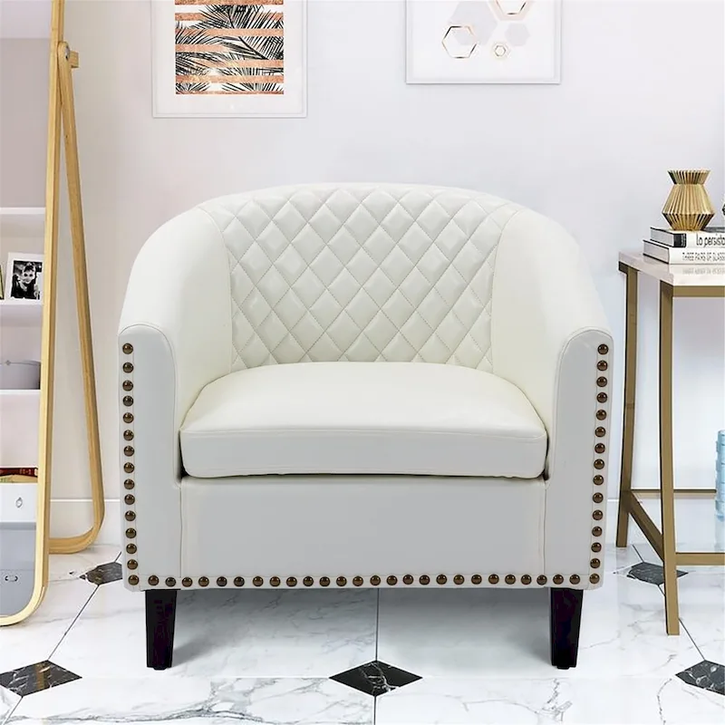 Barrel Accent Chair with Nailhead Trim and Solid Wood Legs
