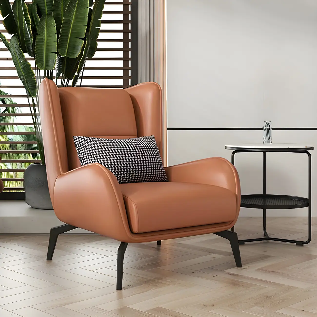 Modern Beige Leather Accent Chair with One Pillow