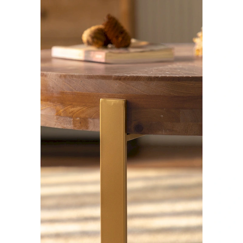 Modern Retro Splicing Round Coffee Table with Cross Legs