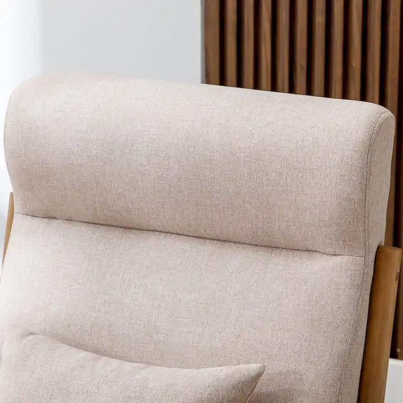 Upholstered Linen Blend Accent Chair with Wooden Legs and One Pillow
