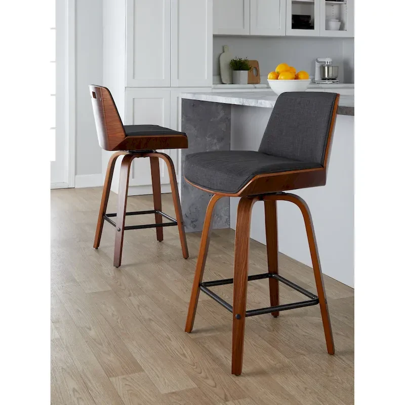 24 Fixed-Height Counter Stool with Bent Wood Legs & Square Footrest (Set of 2)