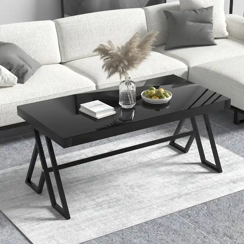 46  Tempered Glass Tabletop Metal Wrough Coffee Table Living Room