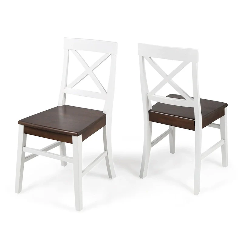 Farmhouse Acacia Wood Dining Chairs, White / Walnut 21D x 17.75W x 35.5H Inch