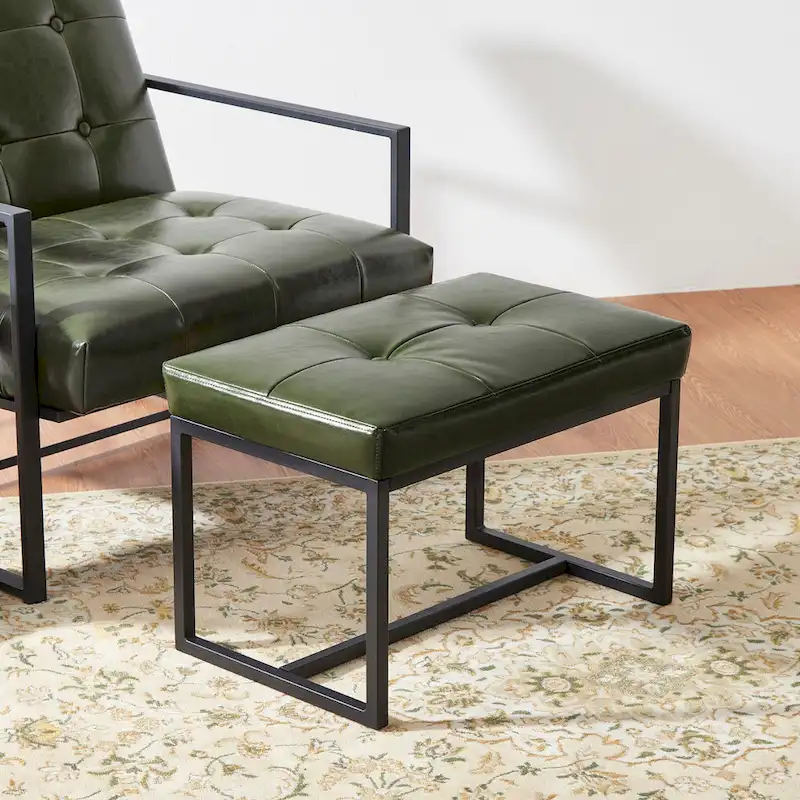 Glitzhome Modern PU Leather Tufted Accent Chair with Ottoman Set