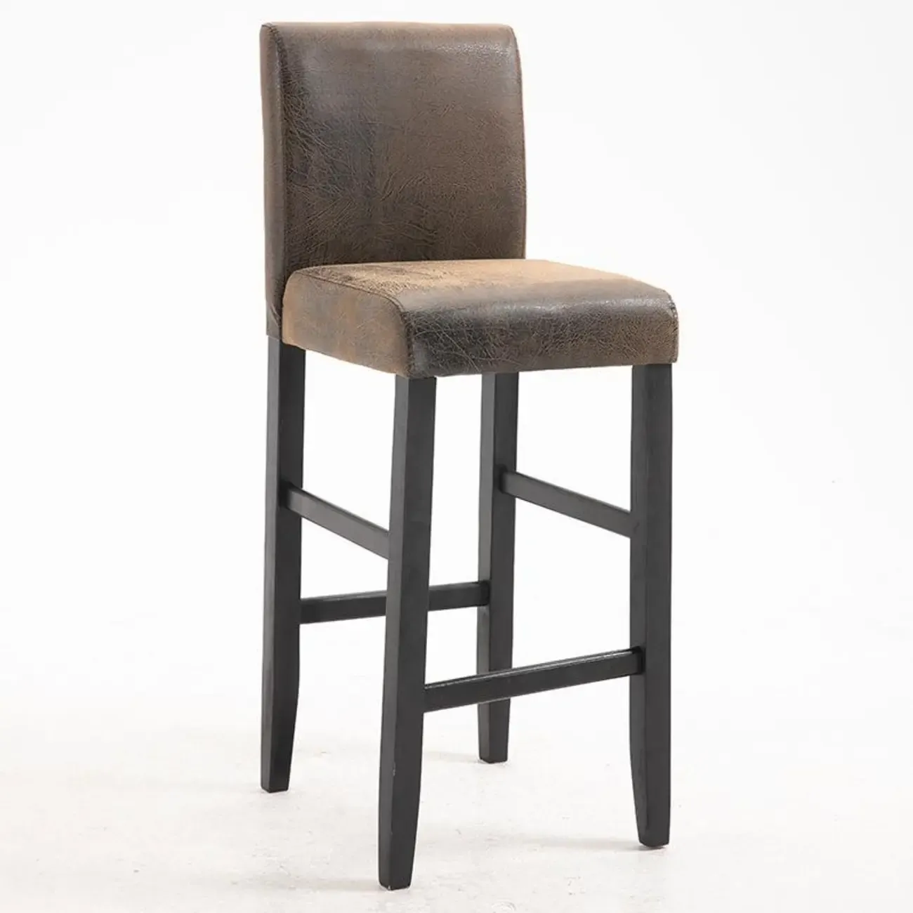 Traditional Wood Leather Upholstered Bar Height Stool
