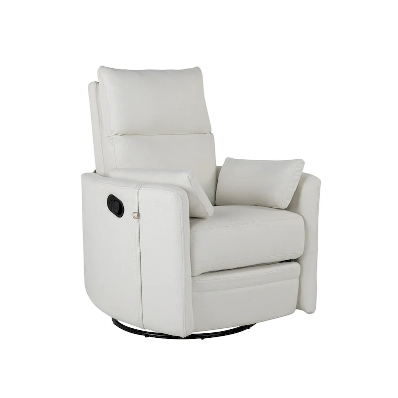 Beige Upholstered Swivel Rocker Recliner with Manual Recline, 360 Swivel, and Two Removable Cushions