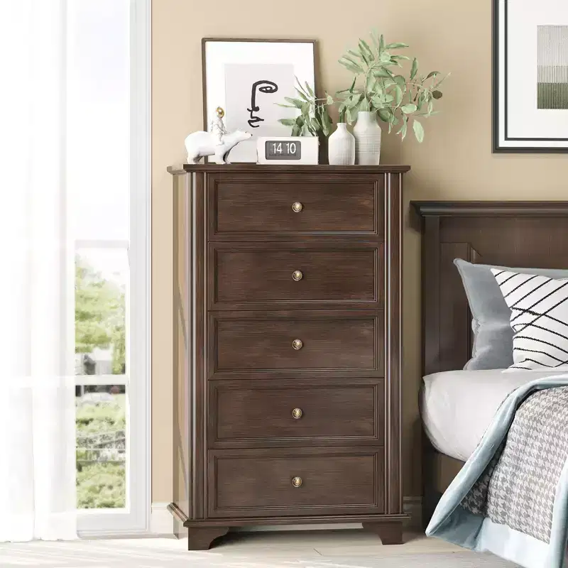 Karl Home 5-Drawer Brown MDF (Medium-Density Fiberboard) 28.74in. W Chest of Drawer