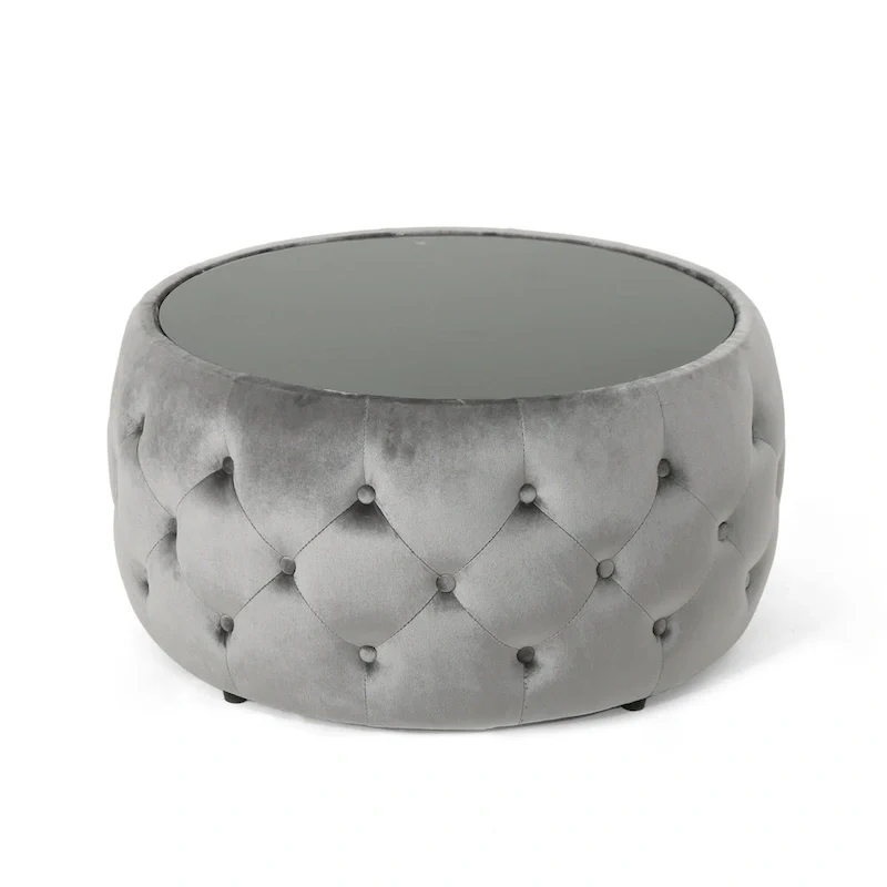Chana Glam Velvet and Tempered Glass Coffee Table Ottoman by Christopher Knight Home