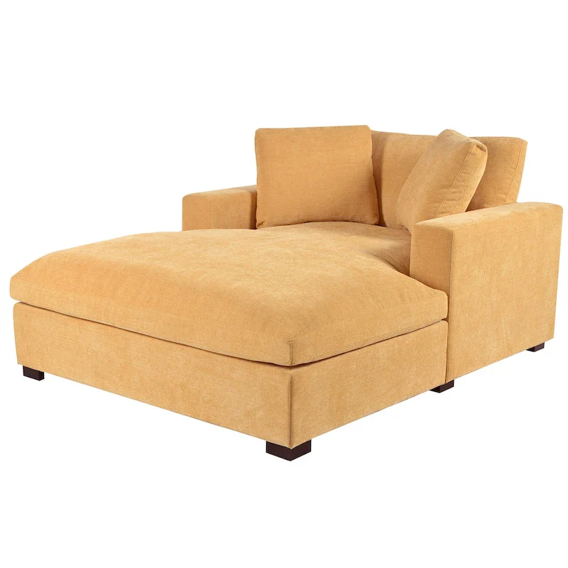 Yellow 53.5 Chaise Lounge Chair with Wood Legs