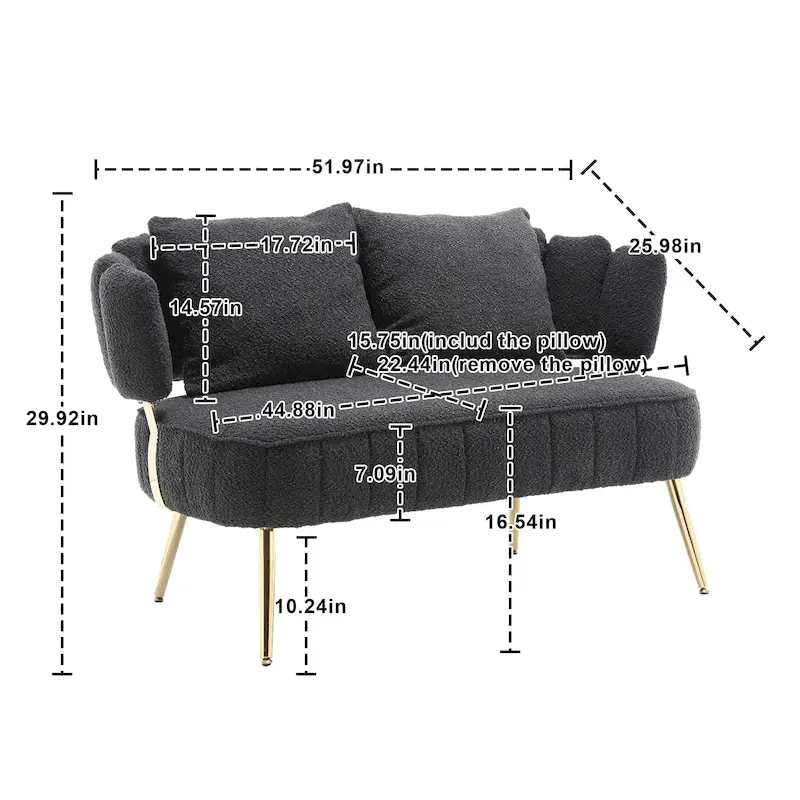 Modern Upholstered Armsofa Tufted Sofa with Metal Frame
