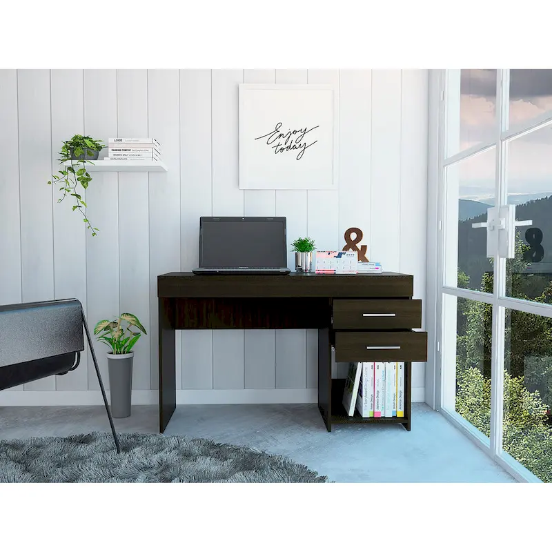 FM Furniture Austin Writing Computer Desk with Two Drawers and One Cabinet