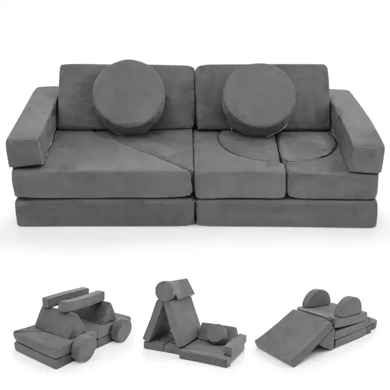 Costway 14 PCS Modular Kids Play Couch Child Sectional Sofa Toddler Soft Playset Blue/Gray/Yellow