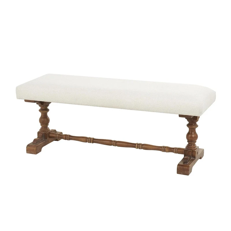 Cream Fabric Bench with Brown Turned Legs - Seats 2