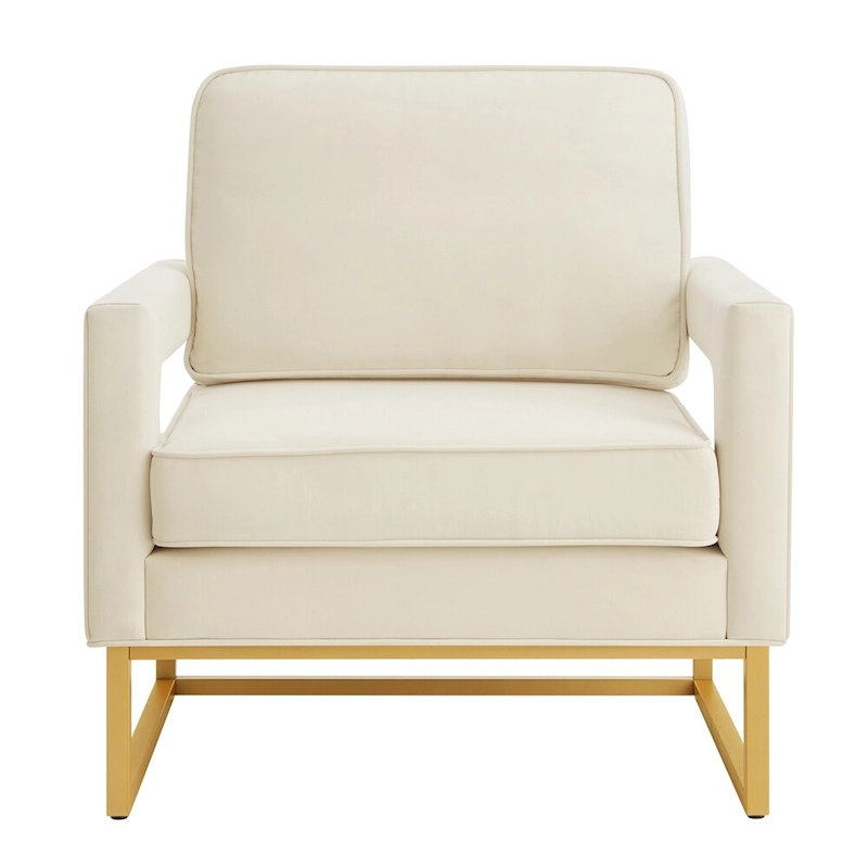 Modern Style Velvet Accent Chair with Gold Metal Base