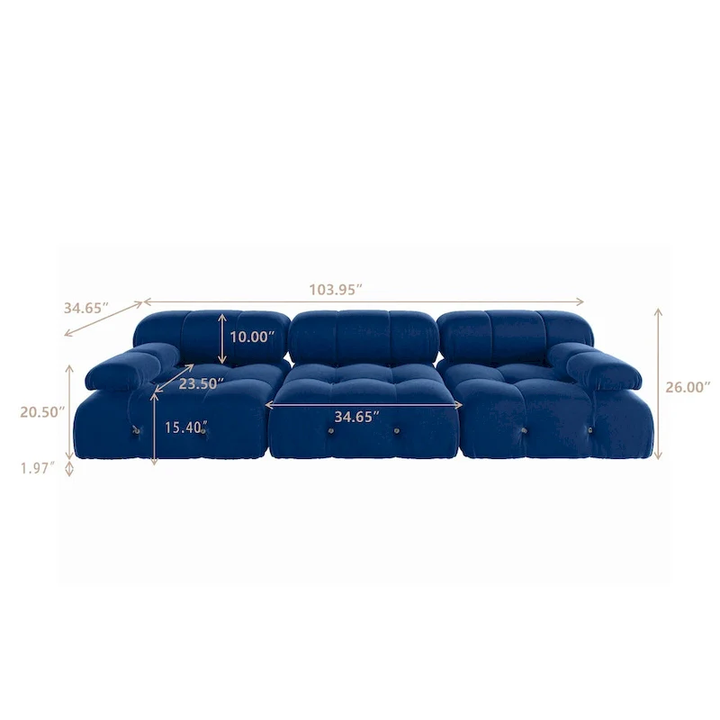 Blue Velvet Upholstered Sectional Sofa