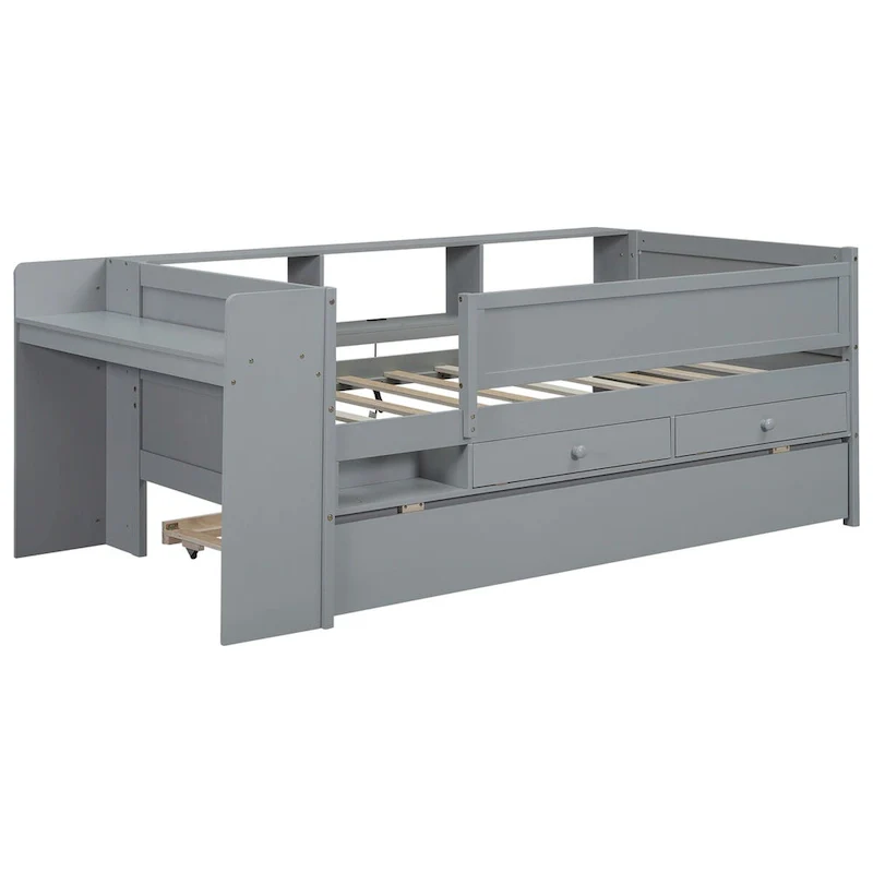 Multi-Functional Twin Daybed with Drawers and Trundle, Headboard Storage and Tables, USB Charging Station