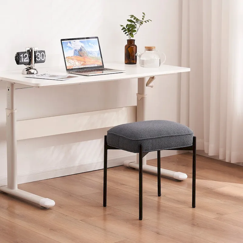 Single Rectangle Ottoman Tufted Lamb Fleece Foot Stool