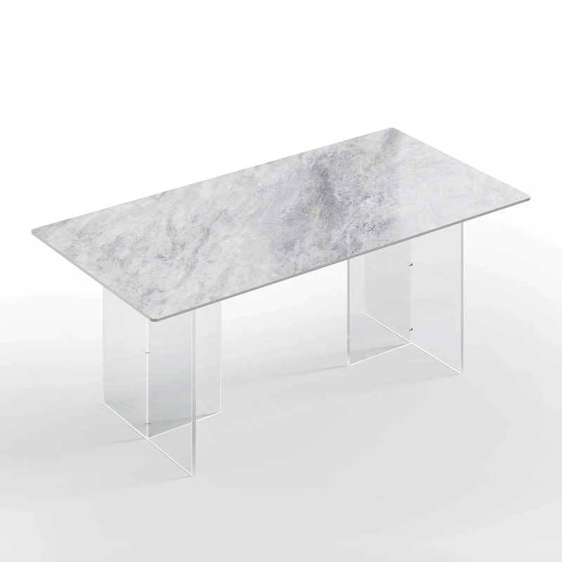 1.8 M Modern Luxurious Italian Rectangular Sintered Stone Dining Table With Acrylic Stand - 1.8M