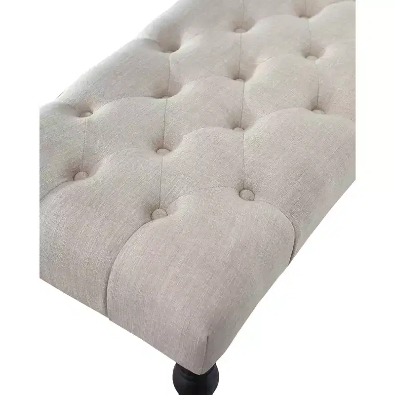 Roundhill Furniture Leviton Fabric Tufted Turned Leg Dining Bench, Beige