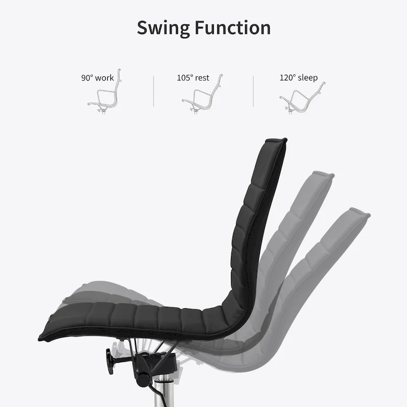 Modern Drafting Chair Upholstered PU Leather Ribbed Armless Mid Back with Tall Adjustable Base & Leg Rest