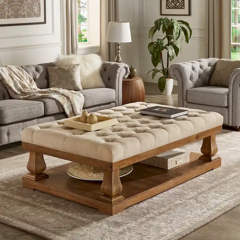 Gdansk Linen Baluster Rectangular Ottoman