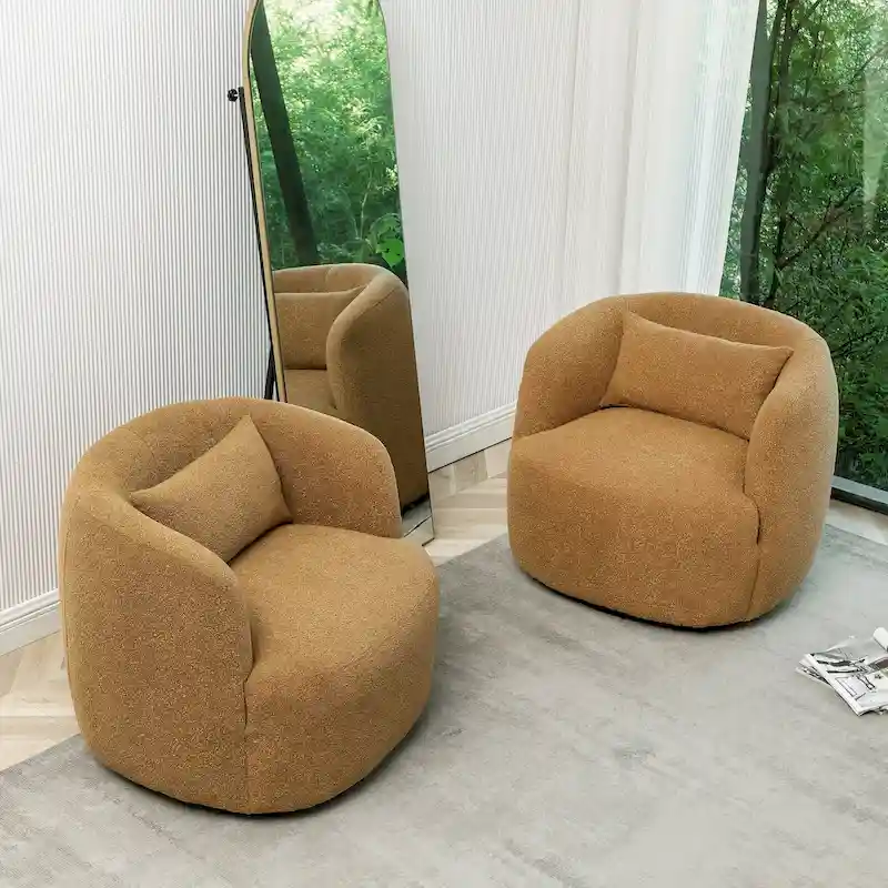 KINWELL 34 Wide Boucle Fabric Upholstered Swivel Armchair (Set of 2)