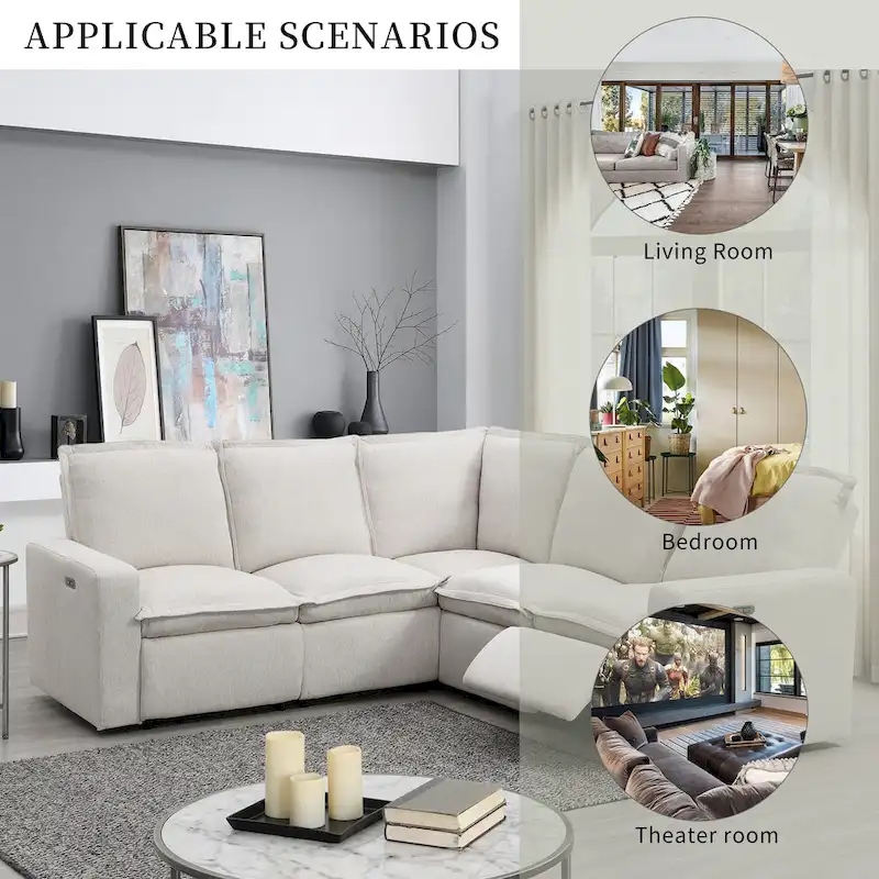 Linen L-Shaped Sectional Sofa with Power Recliners & USB