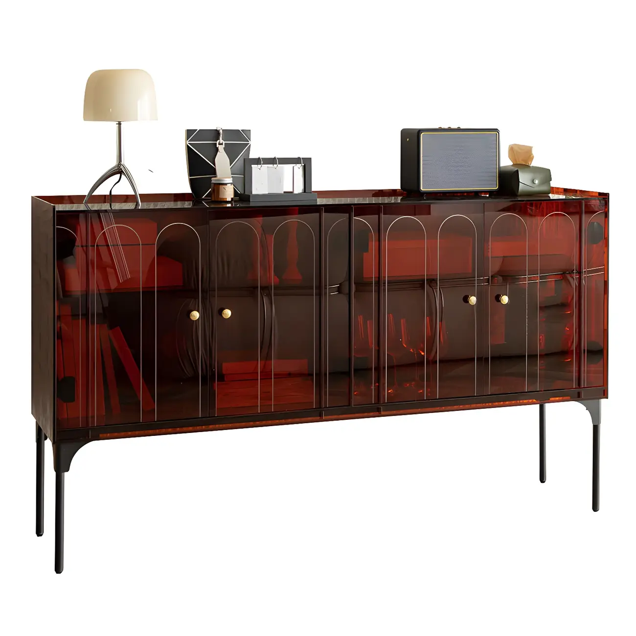 Modern Plastic/Acrylic Sideboard Cabinets with Shelves in Red