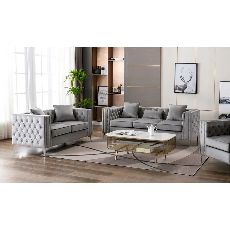 Velvet Fabric Sofa Loveseat Living Room Set