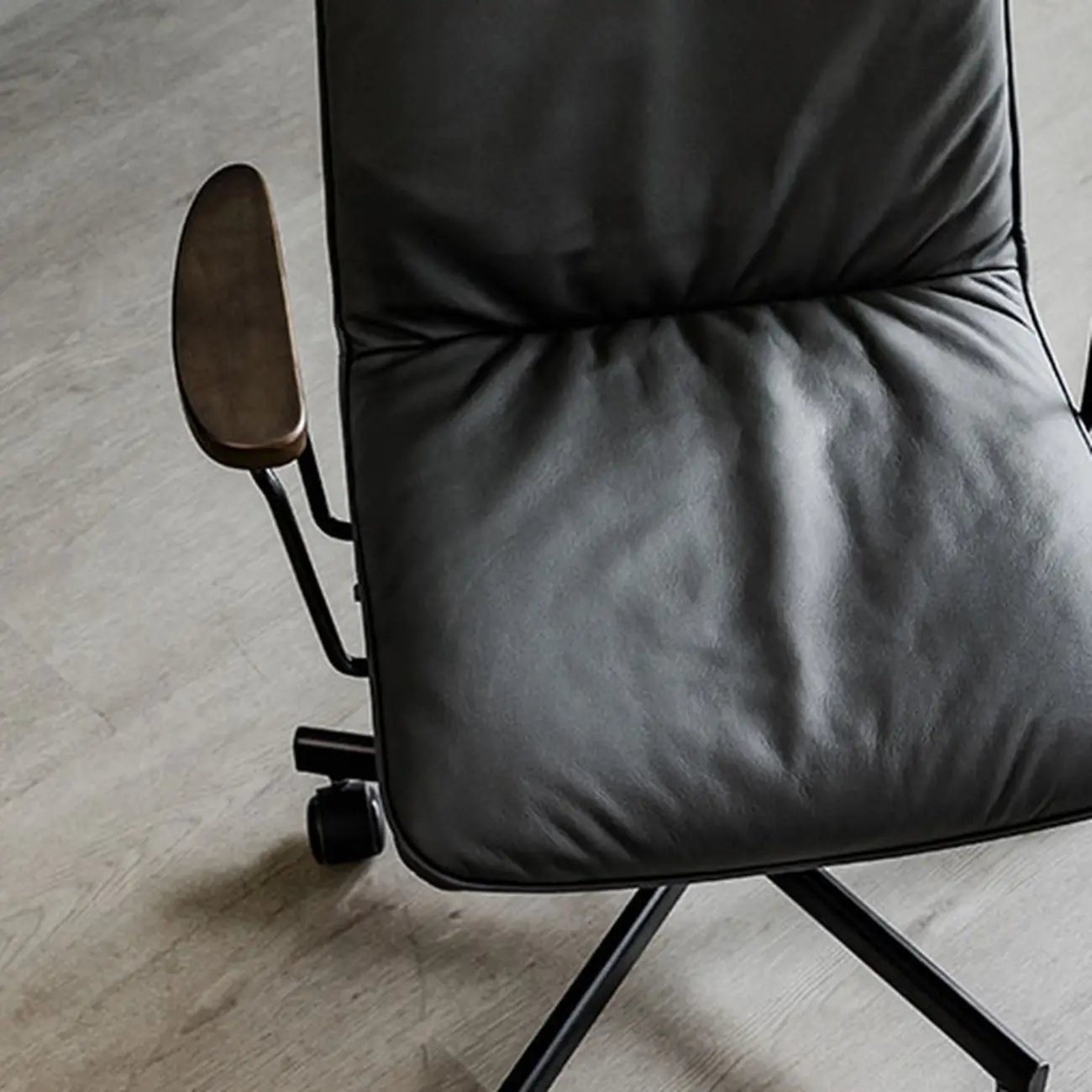 Elegant Grey Leather Metal Swivel Office Chair with Casters