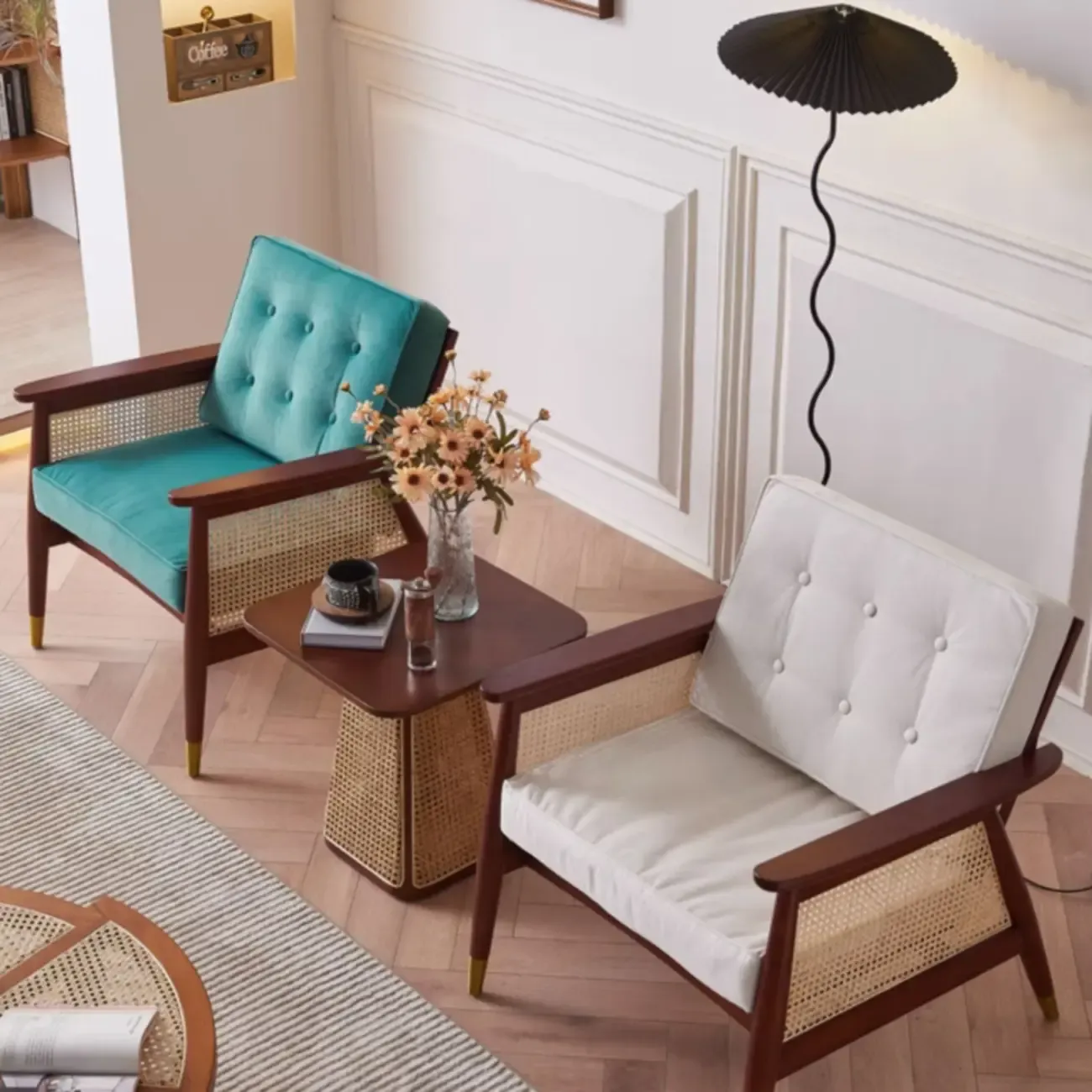 Glam Flannel High Back White Arm Accent Chair