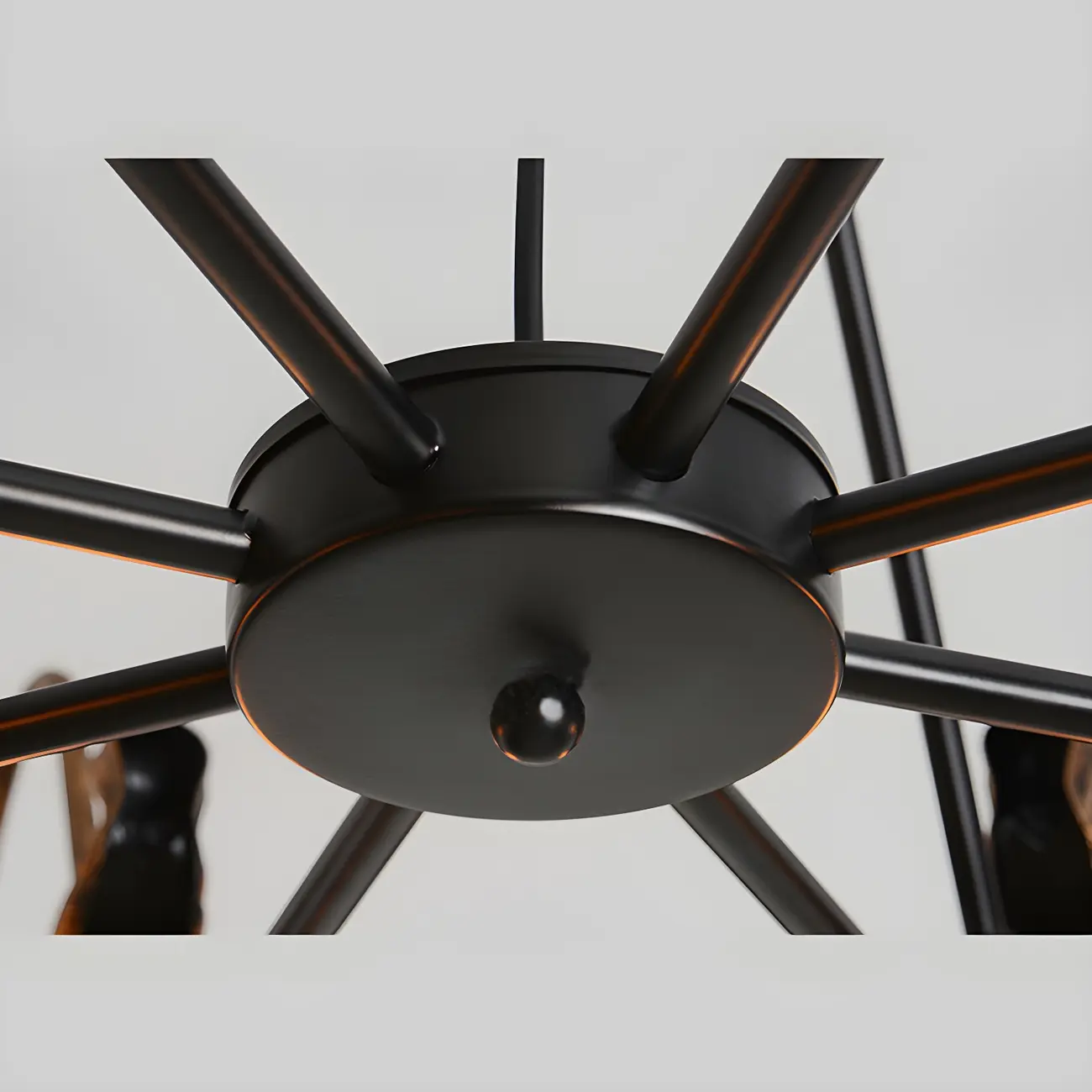 Industrial Black Metal Lantern Wheel Chandelier