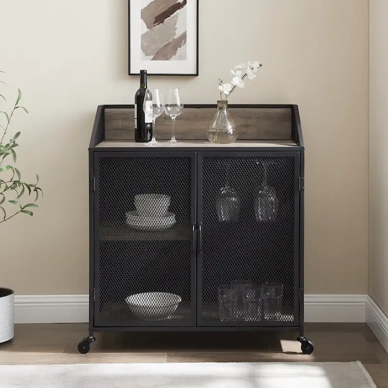 Middlebrook Pierpont Industrial Mesh Bar Cabinet