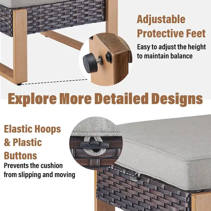 Gymojoy PE Rattan Sofa Deep Seating Sofa with Ottoman - Brown