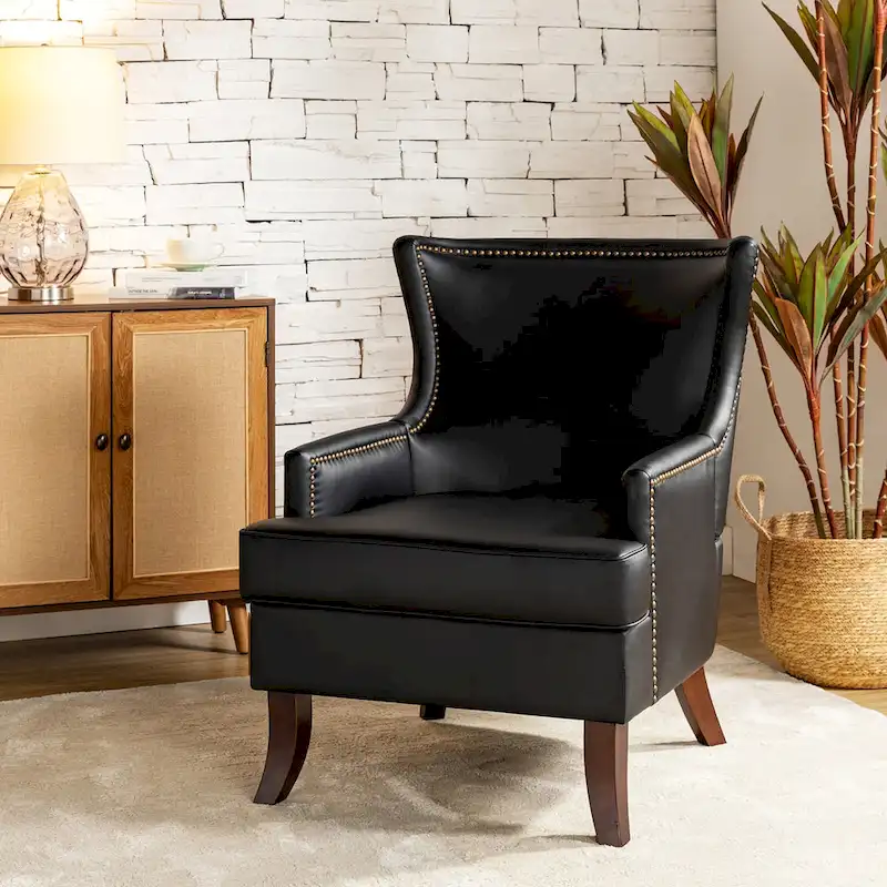 Angeles Mid-century Modern Ergonomic Vegan Leather Armchair with Wingback by HULALA HOME