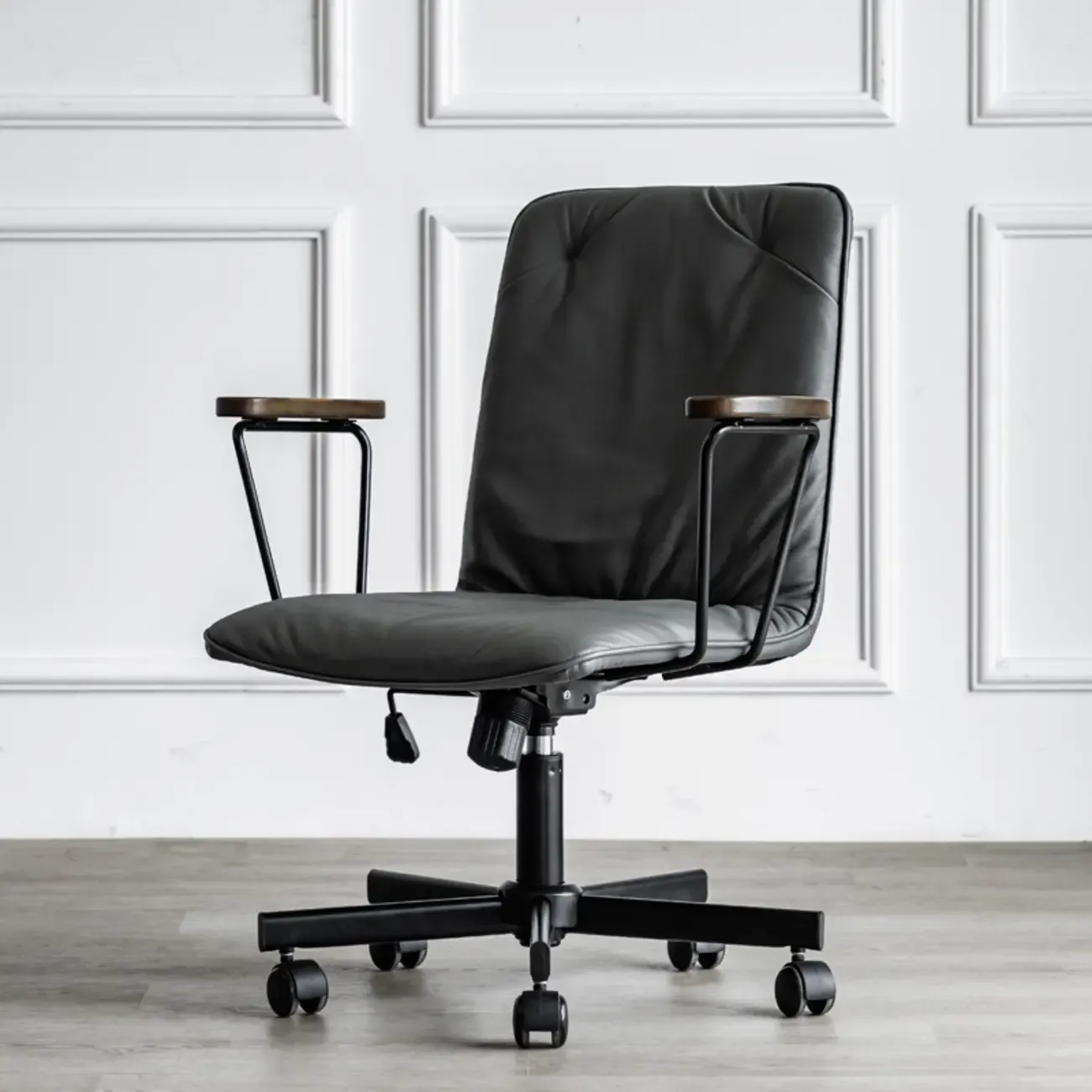 Elegant Grey Leather Metal Swivel Office Chair with Casters