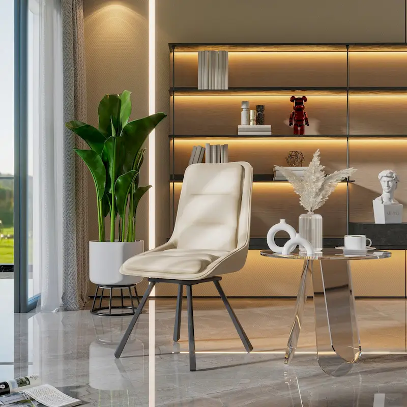 Set of 2 Upholstered Swivel Dining Chairs PU Leather with Metal Legs - 18.5x18.5x37 inch