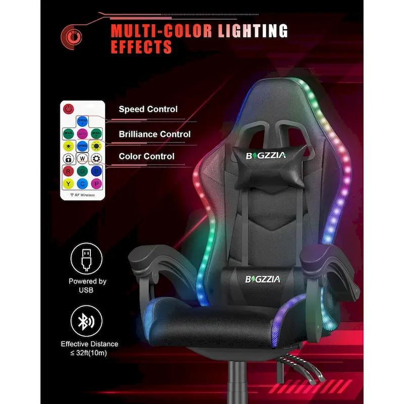 RGB Gaming Chair with LED Lights and Ergonomic Computer Chair