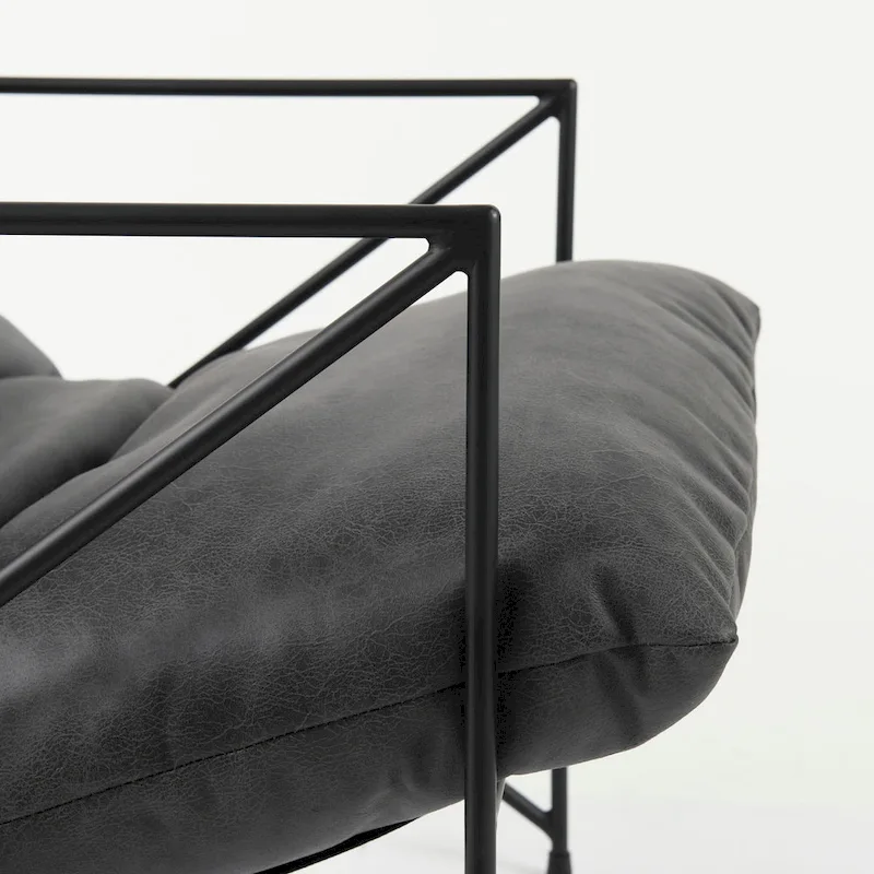 Leonidas Black Faux Leather w/Black Metal Frame Accent Chair